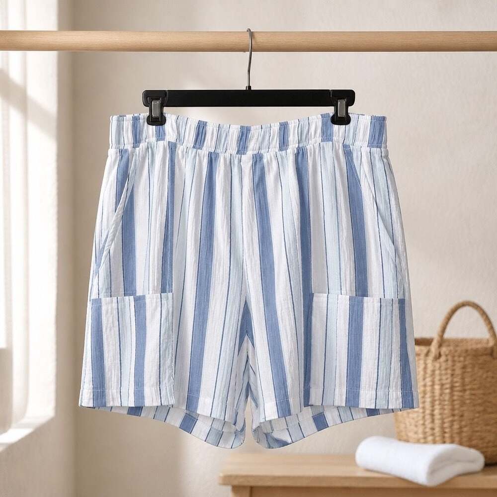 Wonderly Women's Striped Cotton Pull-On Shorts Blue White Size 4X #445